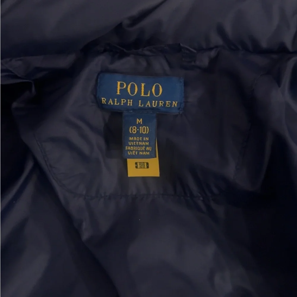 Polo‎ Ralph Lauren Unisex Navy Blue Pony Logo Zip Down Puffer Jacket Size 8-10